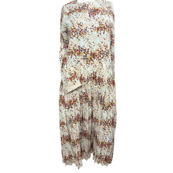 MDRN Balfour Pleated Floral Dress Long Sleeve Drop Waist Tea Length Roses Small - Picture 8 of 10